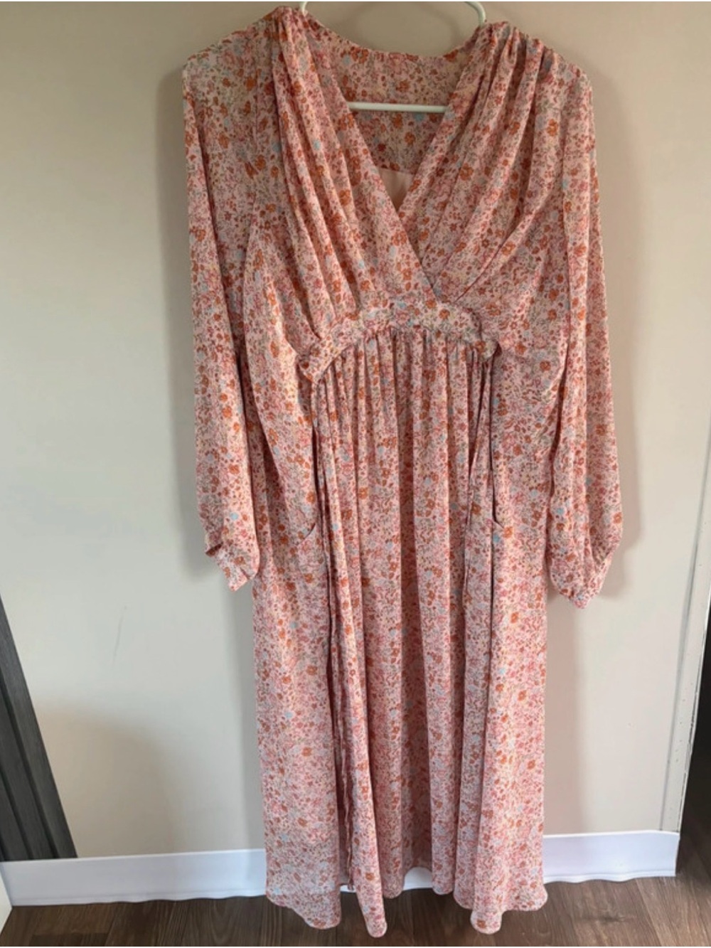 Floral Pink Dress with V-Neck